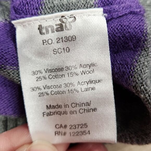 💚TNA Purple & Gray Stripe Long Sleeve Wool Blend Sweater w/Pockets Small - Picture 9 of 12